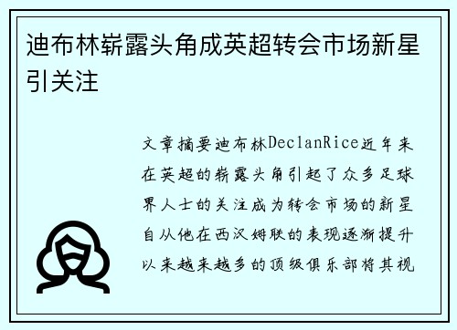 迪布林崭露头角成英超转会市场新星引关注